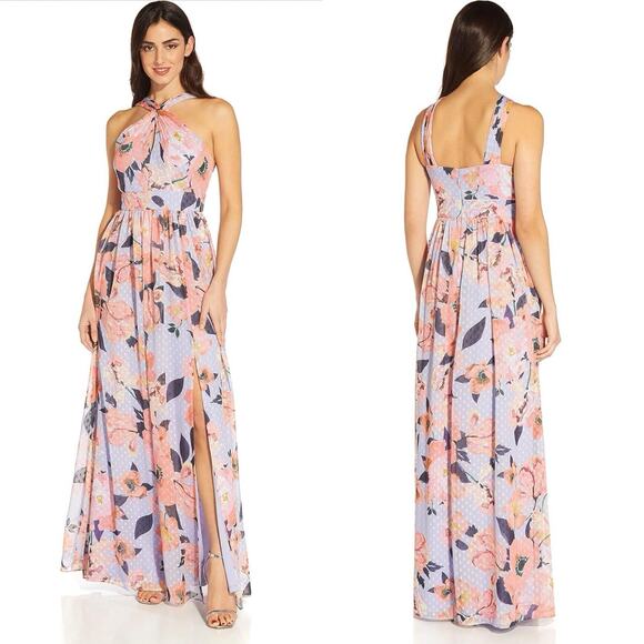 Adrianna Papell Dresses & Skirts - Adrianna Papell Womens Maxi Dress 6 Floral Chiffon Formal Gown Wedding Guest